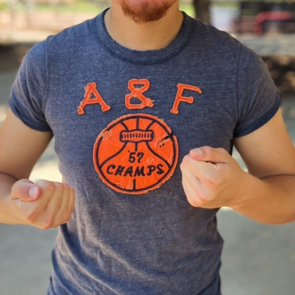 NEW ABERCROMBIE MEN VINTAGE BASKETBALL CHAMPS T SHIRT MUSCLE DISTRESSED COLLEGE - Picture 1 of 16
